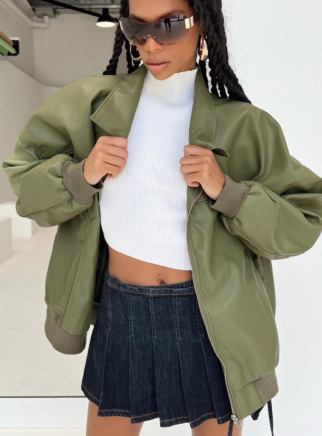 Chaqueta bomber de piel sintética Goldsmith verde