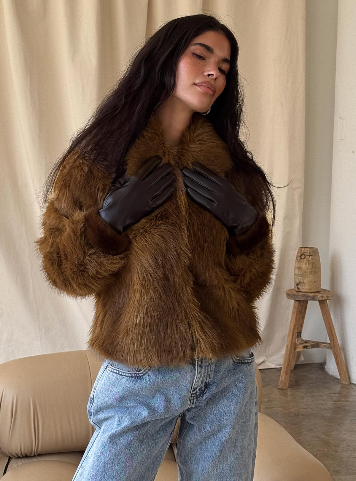 Chaqueta de piel sintética Dawnn marrón