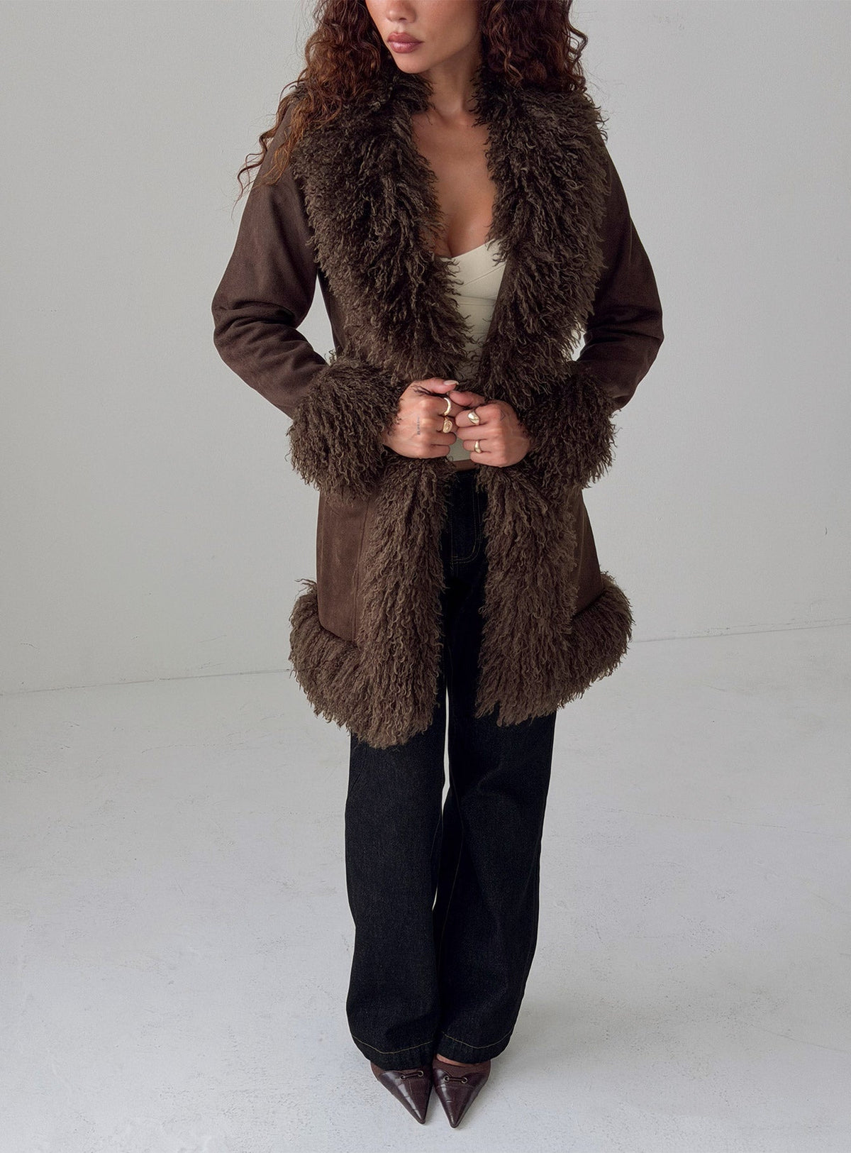 Chaqueta Josefina con detalle de piel sintética chocolate