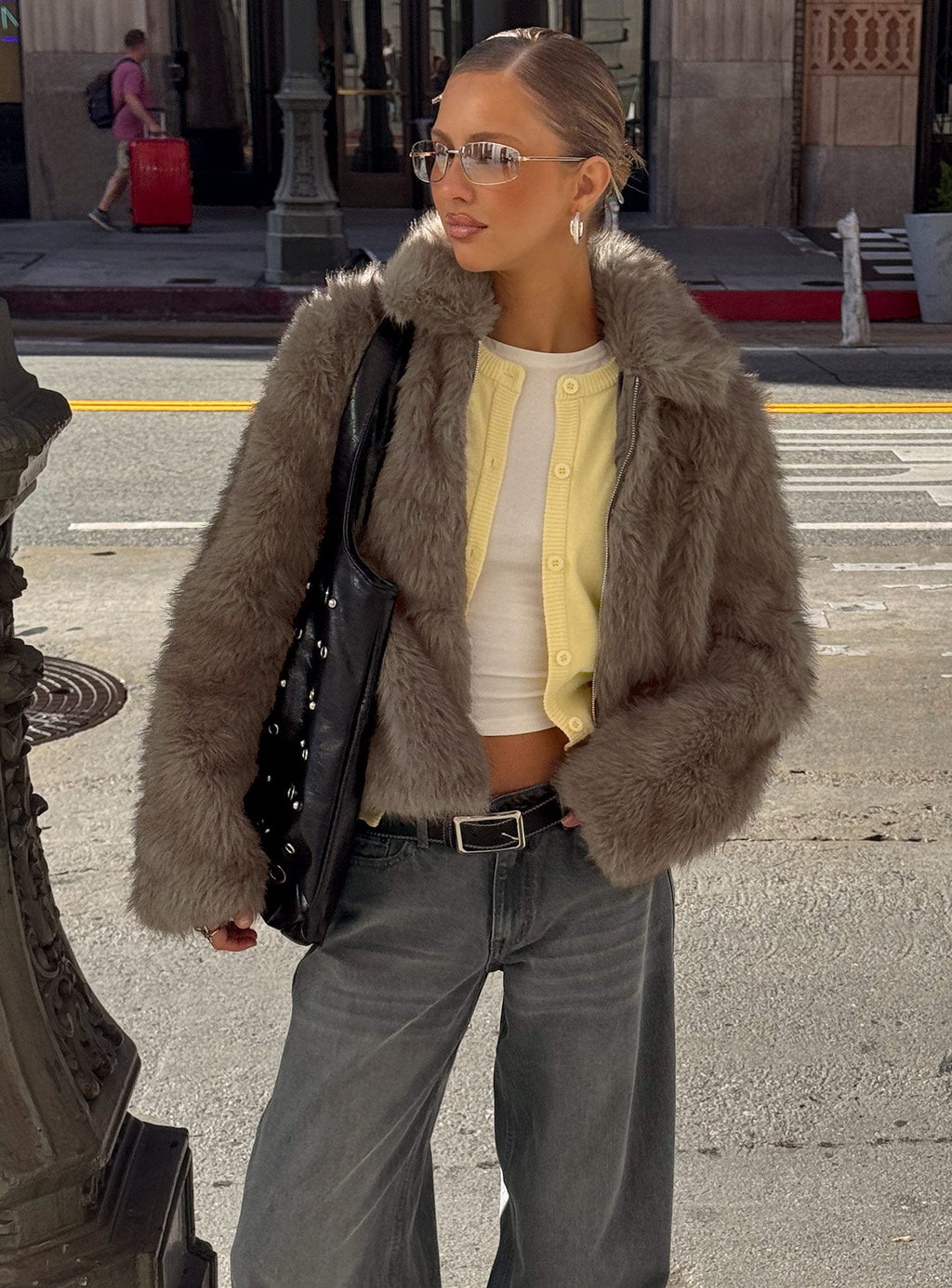 Chaqueta Kimberli con cuello de piel sintética marrón