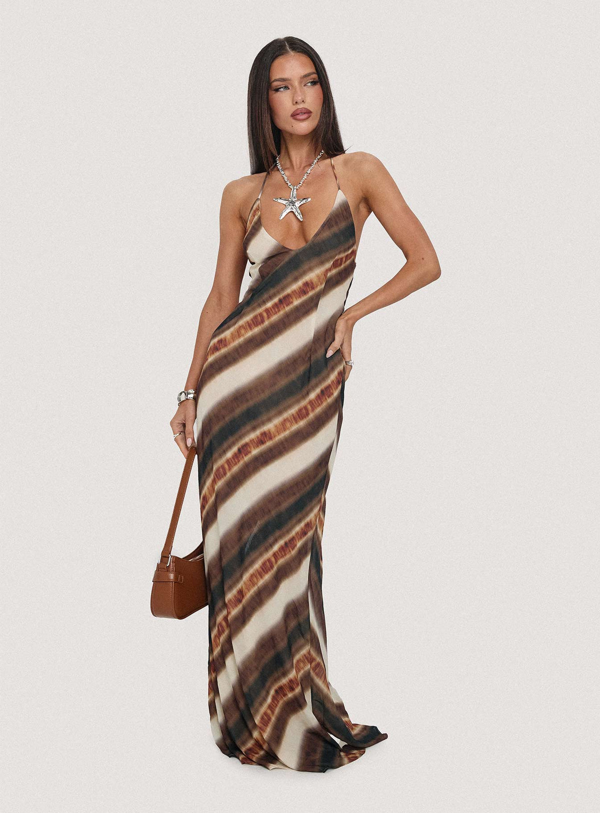 Vestido largo Esmira a rayas marrones