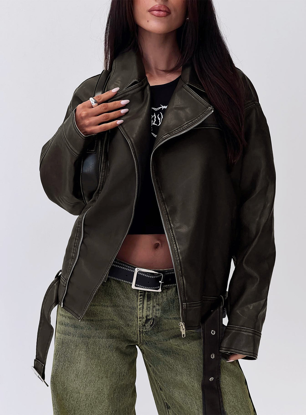 Chaqueta Biker Oversized Boyfriend Aldrich Gris Lavado