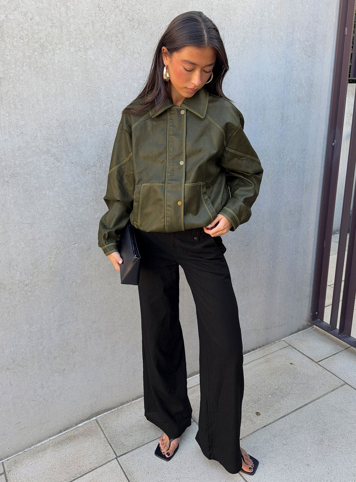 Chaqueta bomber de piel sintética Jaxton oliva