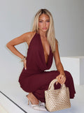 Vestido largo con cuello halter Vortexa color grosella