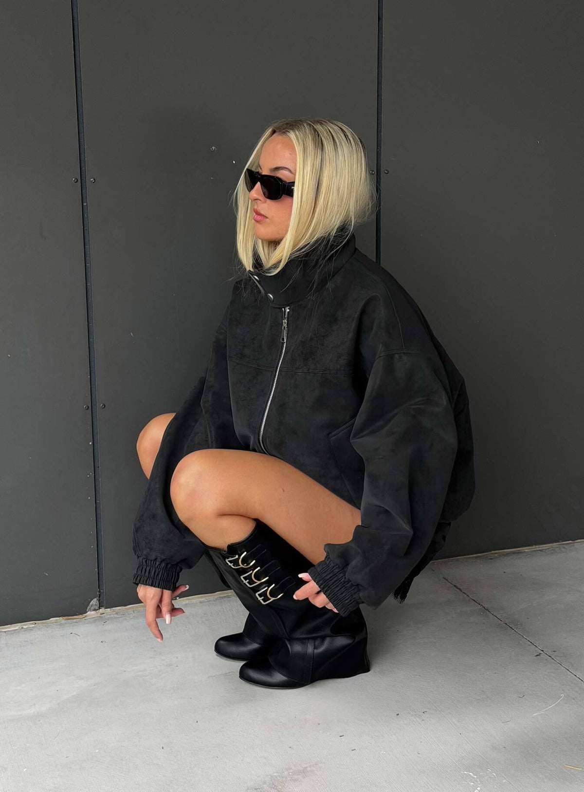 Chaqueta tipo bómber de ante sintético Ellissa, negra