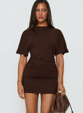 Minivestido fruncido Hunni tipo camisa marrón