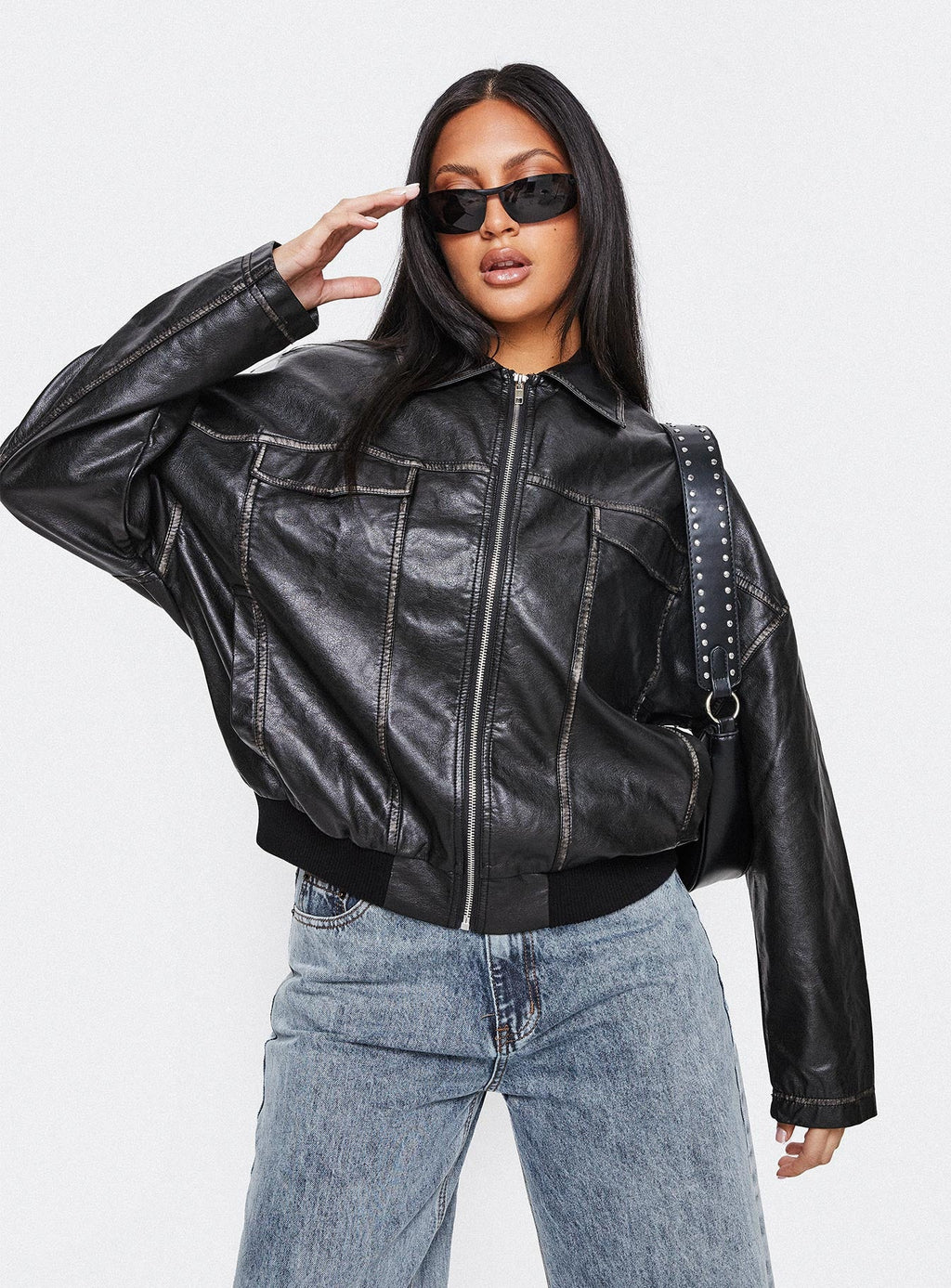 Chaqueta de piel sintética Tanza negro lavado
