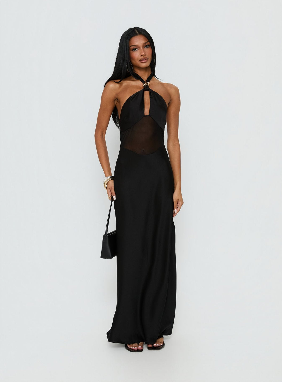 Vestido largo transparente Rosario Halter negro