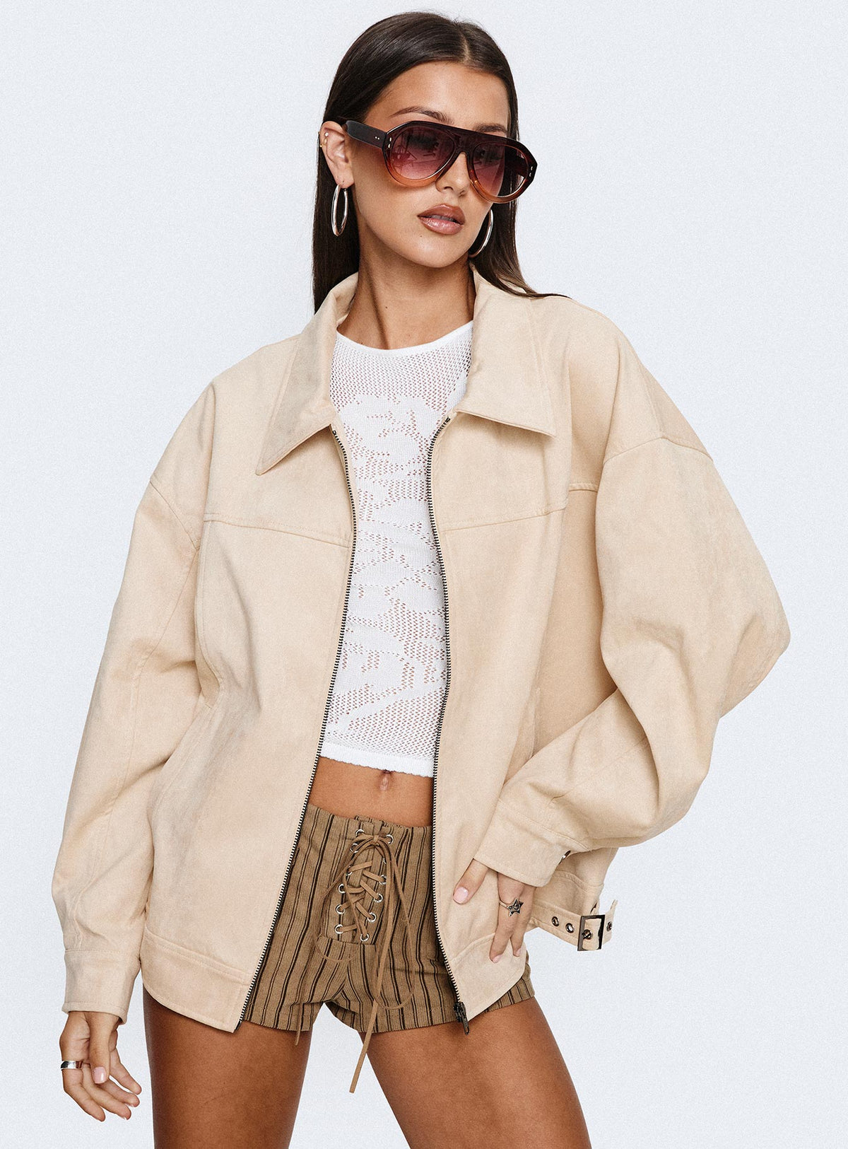 Chaqueta tipo bomber de antelina Goldsmith en color beige