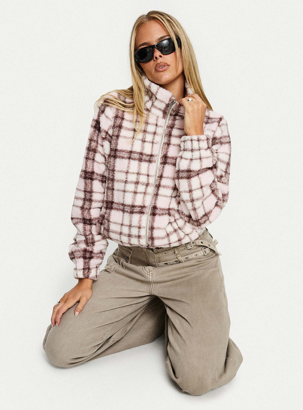 Chaqueta con cuello Vannessa a cuadros rosa
