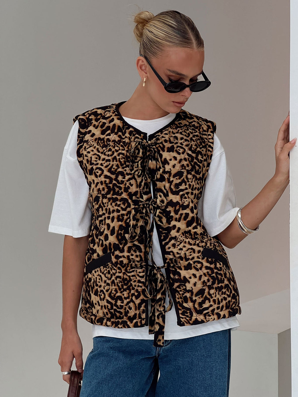 Chaleco acolchado Samual con estampado de leopardo