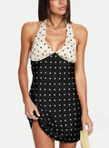 Minivestido Rihana con cuello halter y estampado de lunares