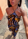 Vestido largo sin espalda Virginia Beach Azul Cebra