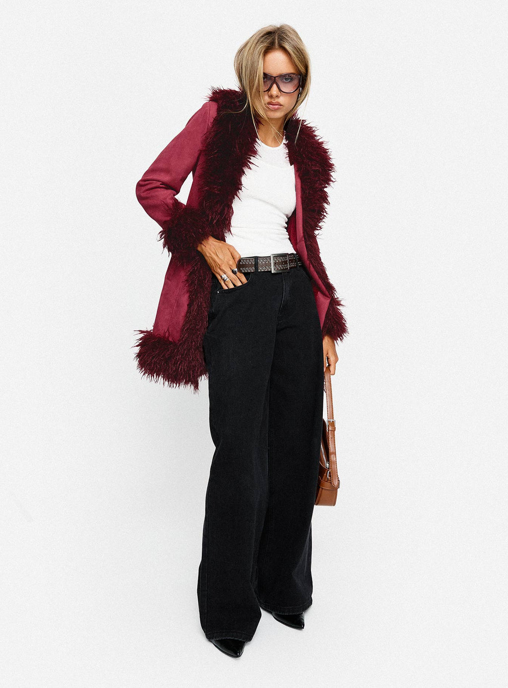 Chaqueta Josefina con detalle de pelo sintético color vino