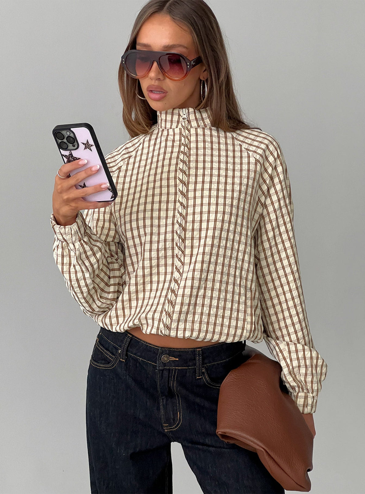 Chaqueta Kalle a cuadros marrón