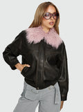 Chaqueta Brittanni con cuello mullido marrón / rosa
