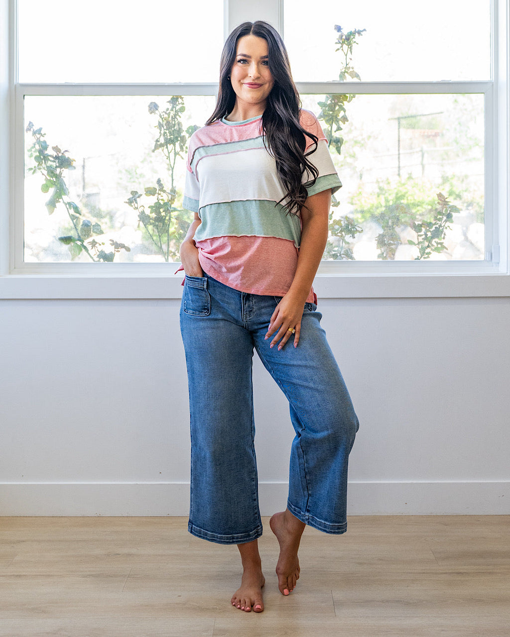 Top Savannah con bloques de color - Coral y Salvia