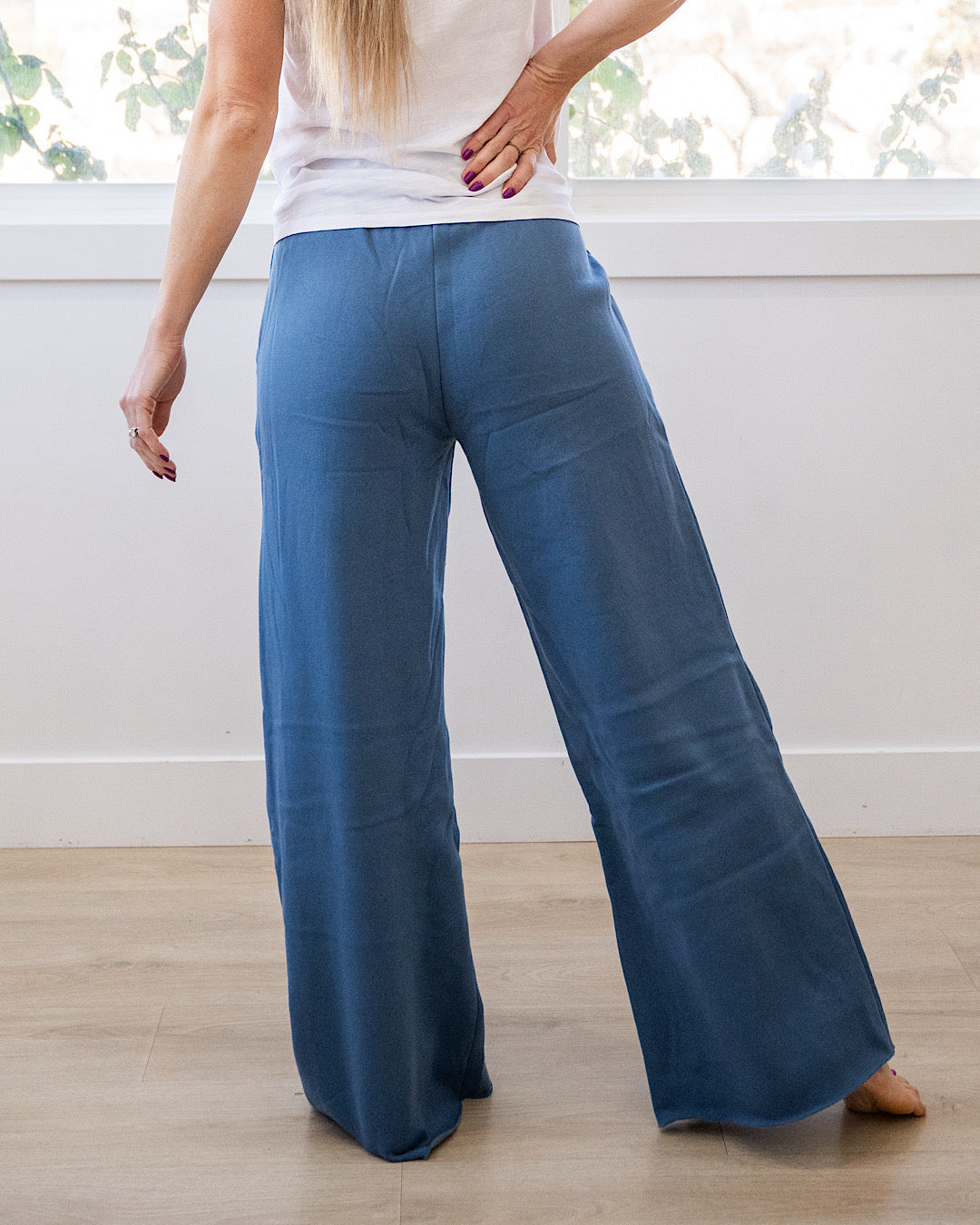 Pantalones de estar por casa de pierna ancha - Azul polvoriento