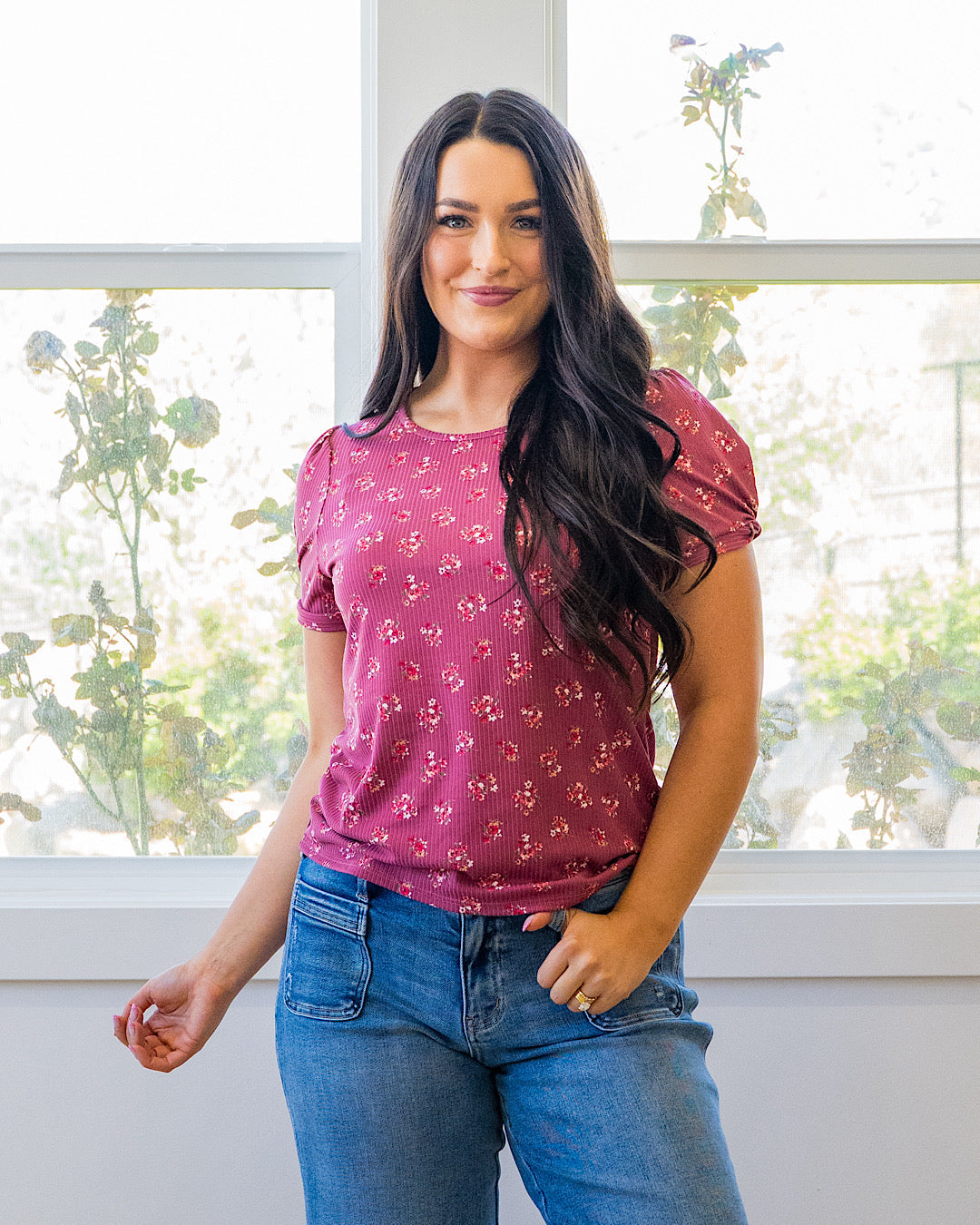 Top de canalé con estampado floral Chantal - Malva