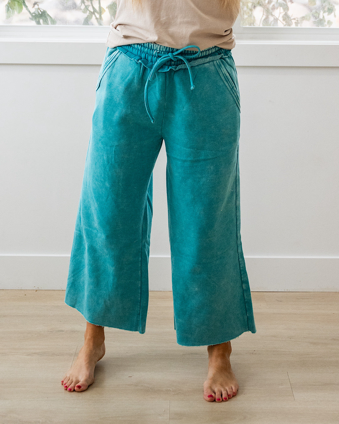 Pantalones anchos y cortos cómodos - Verde azulado claro