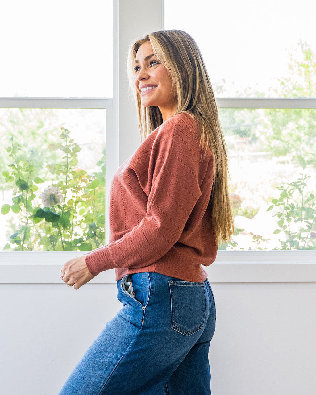 Suéter texturizado con manga dolman Adalyn - Cobre