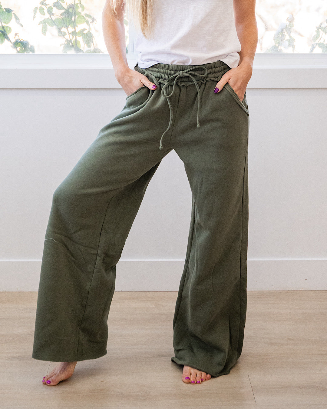 Pantalones de estar por casa de pierna ancha - Oliva claro