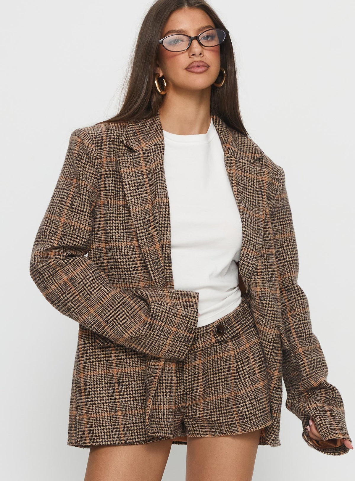 Blazer oversize Ayvanna de cuadros marrón