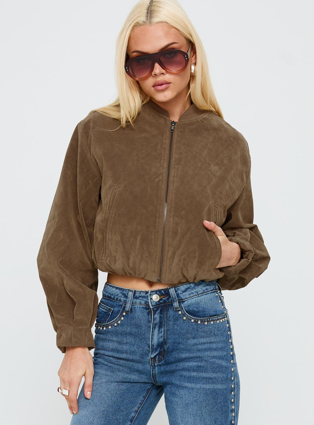Chaqueta bomber de antelina Mastery color marrón