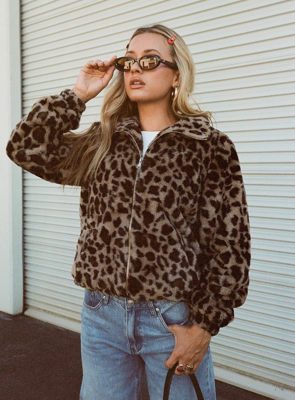 Chaqueta de piel sintética Caine estampado leopardo