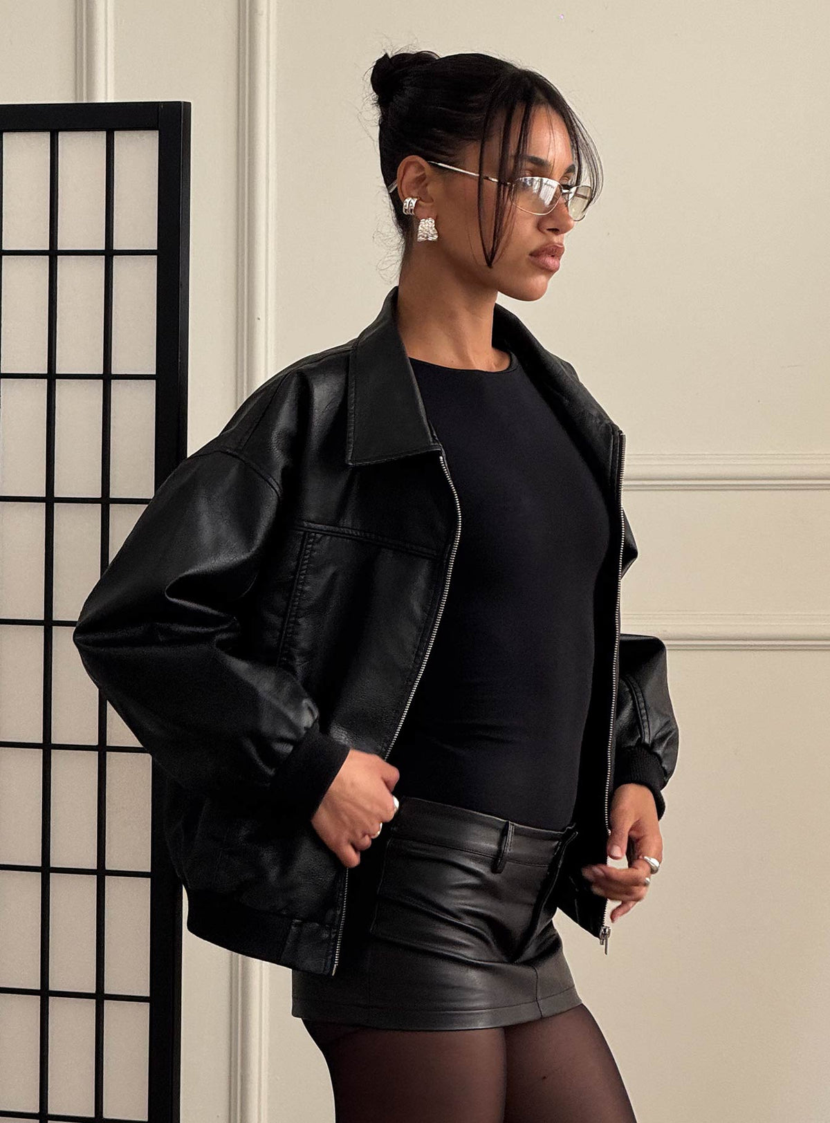Chaqueta bomber de piel sintética Goldsmith negra