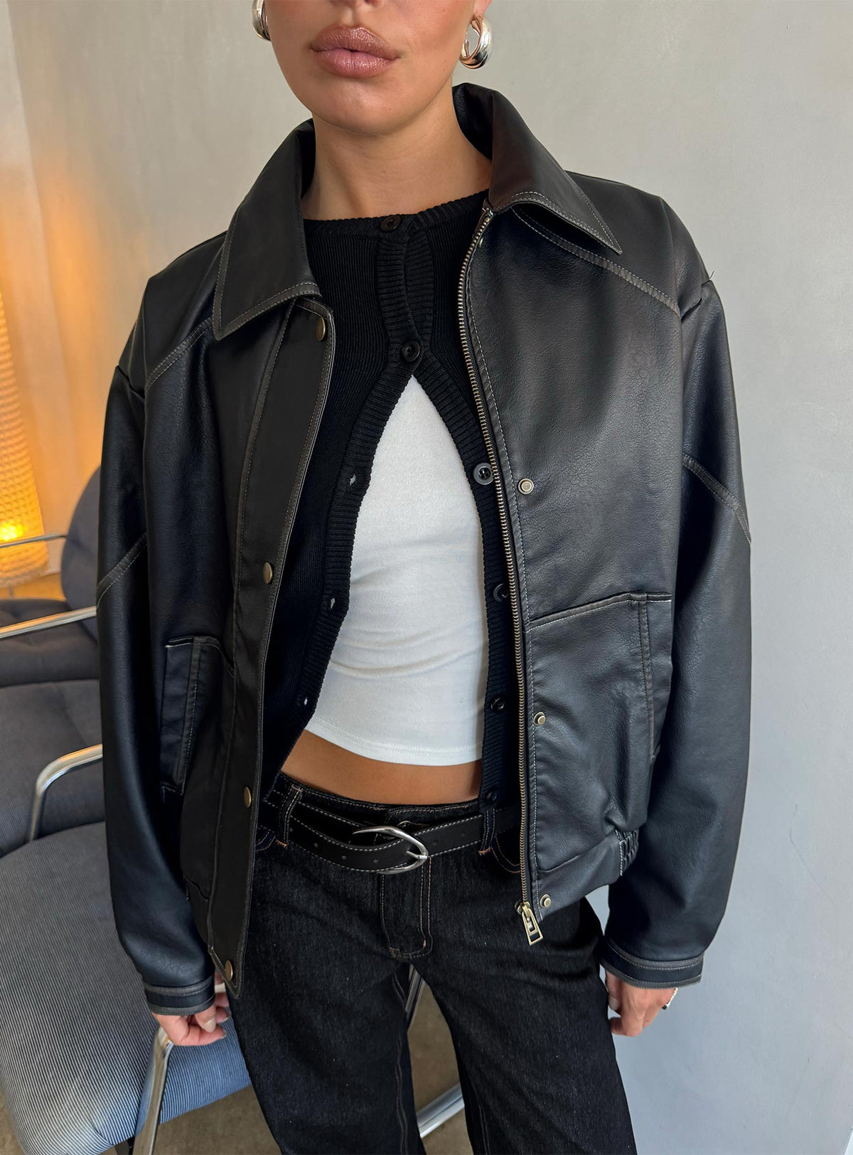 Chaqueta de piel sintética Jaxton negra