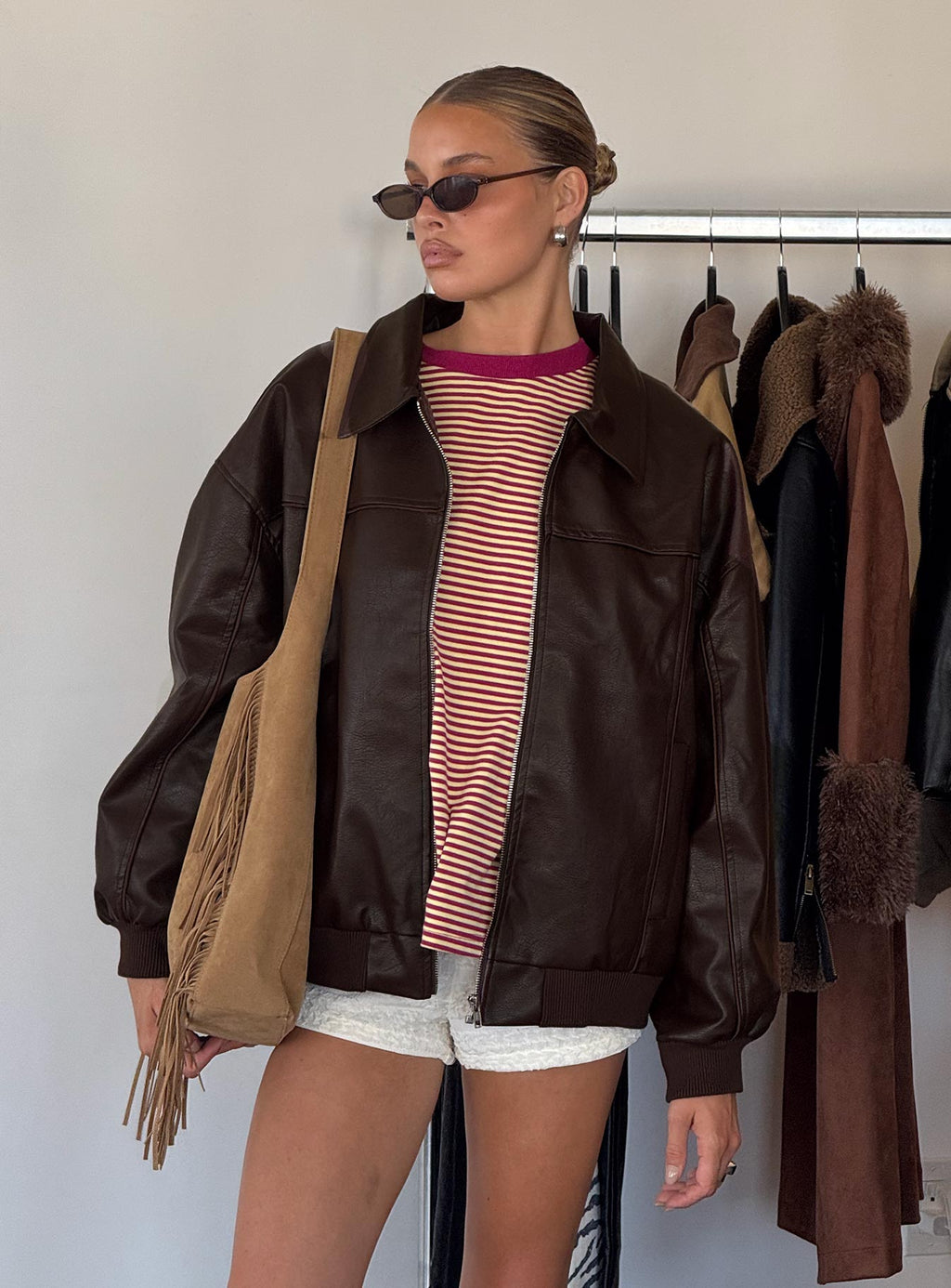 Chaqueta tipo bomber de piel sintética Goldsmith marrón