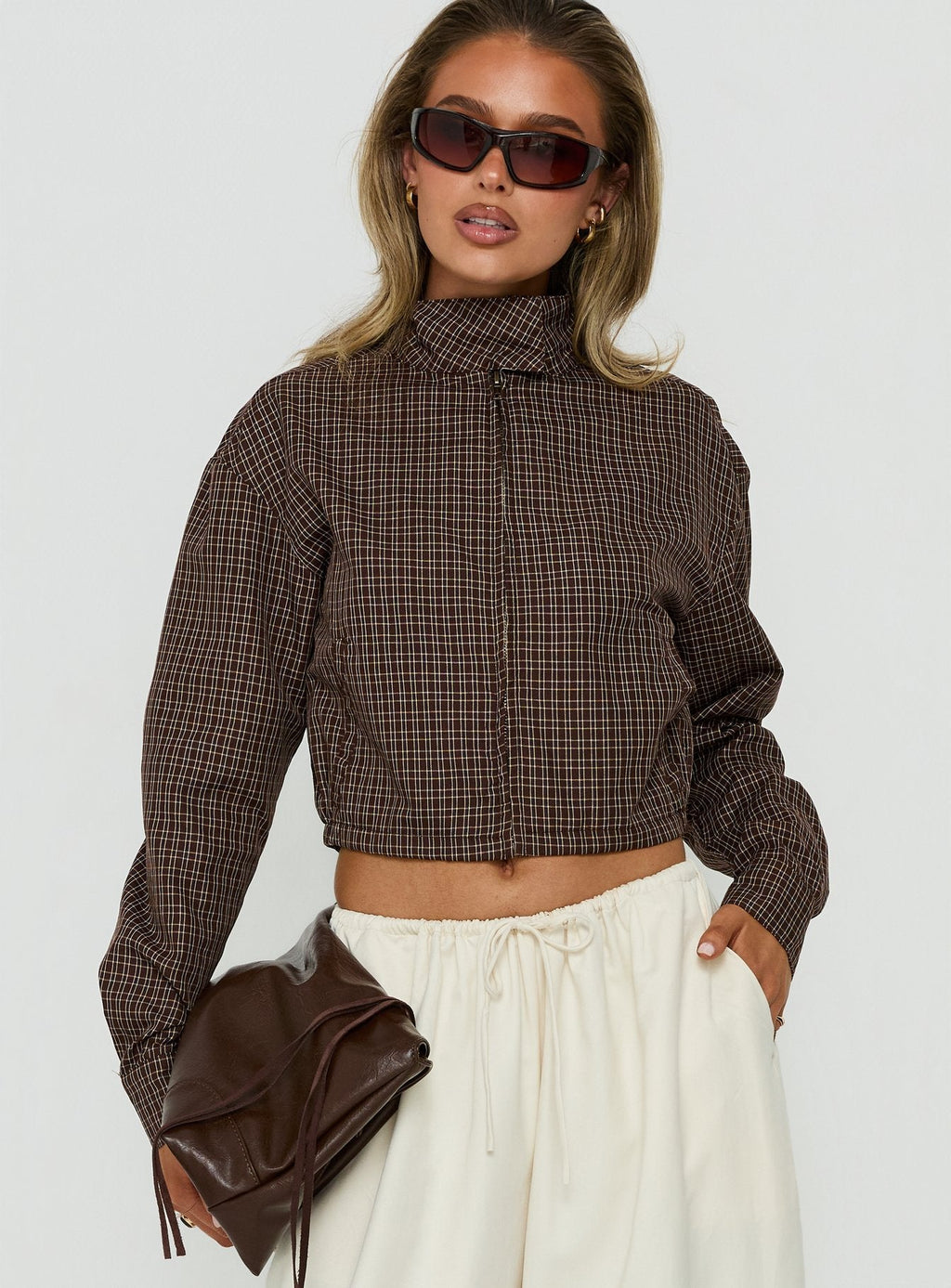 Chaqueta Aura de cuadros chocolate