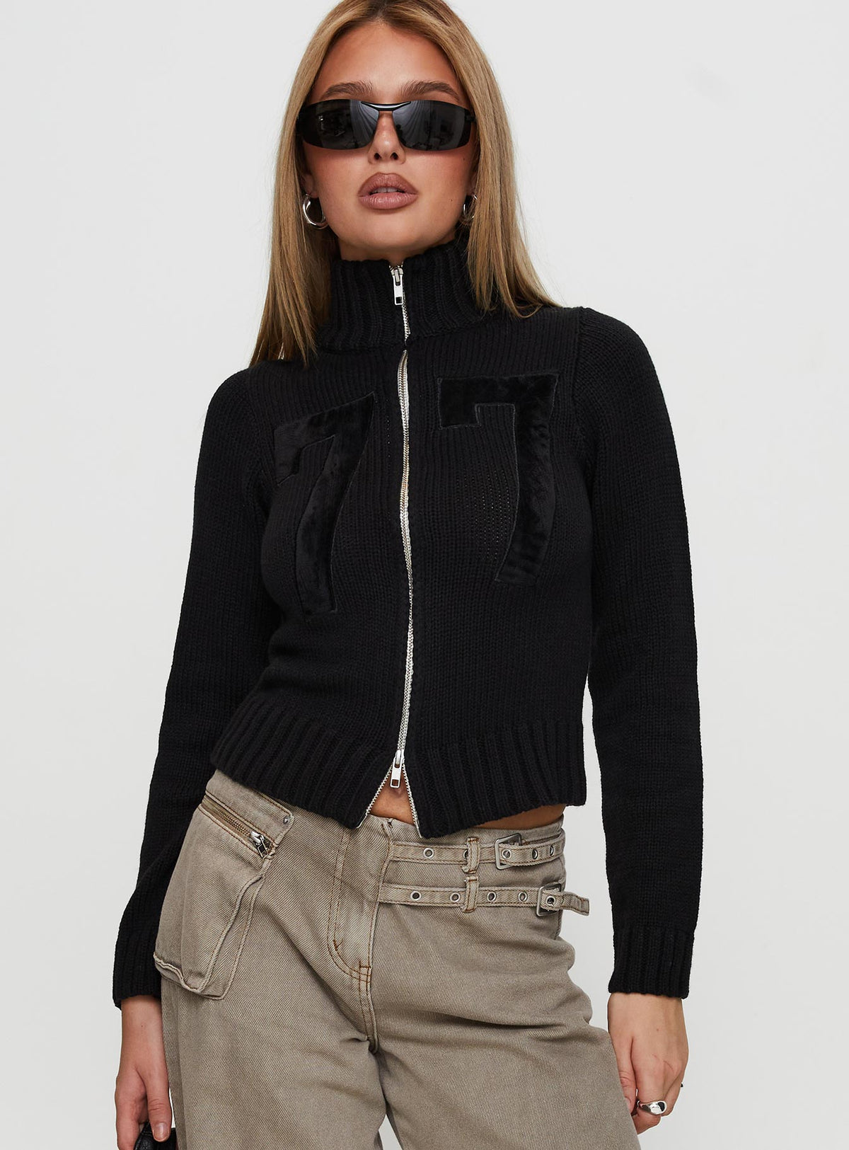 Chaqueta de punto con cremallera Nylah negra