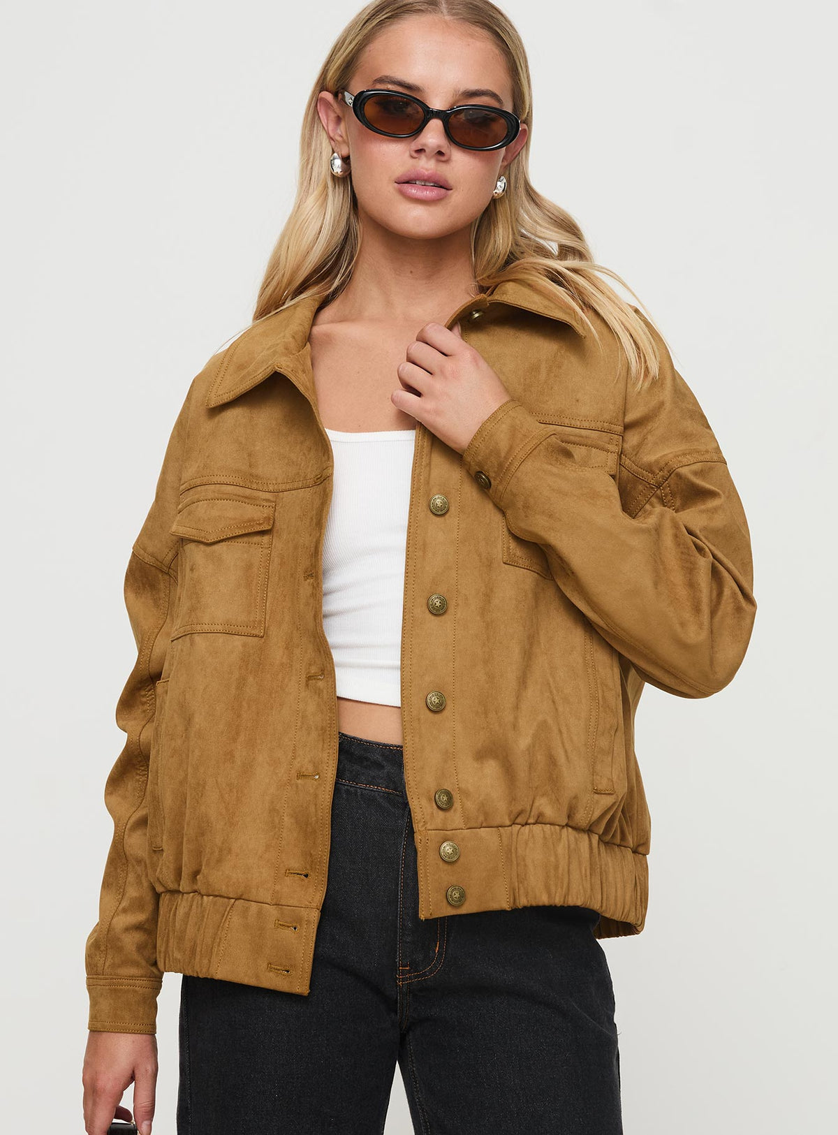 Chaqueta tipo bomber de antelina marrón Ristretto