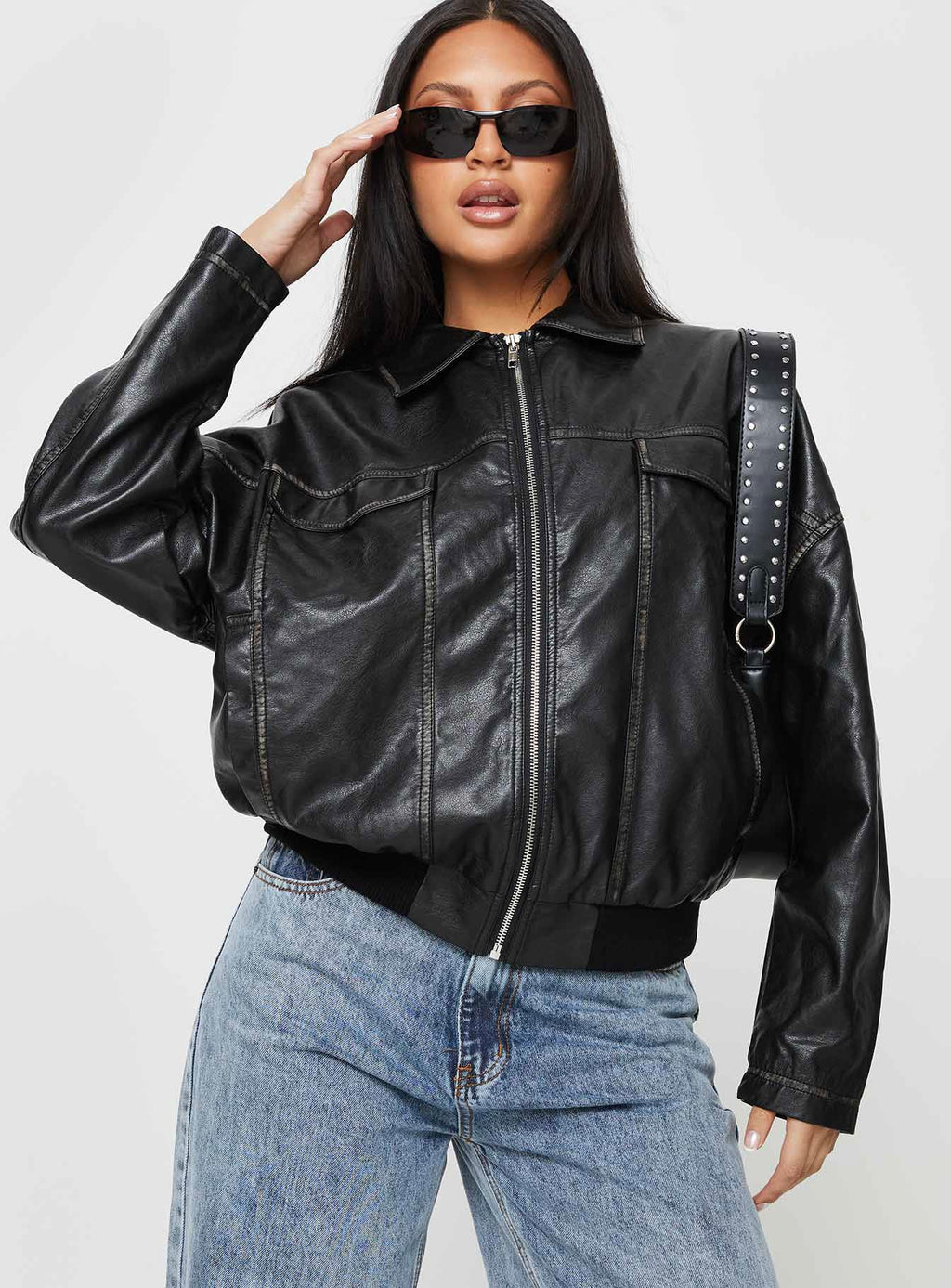Chaqueta de piel sintética Tanza negro lavado