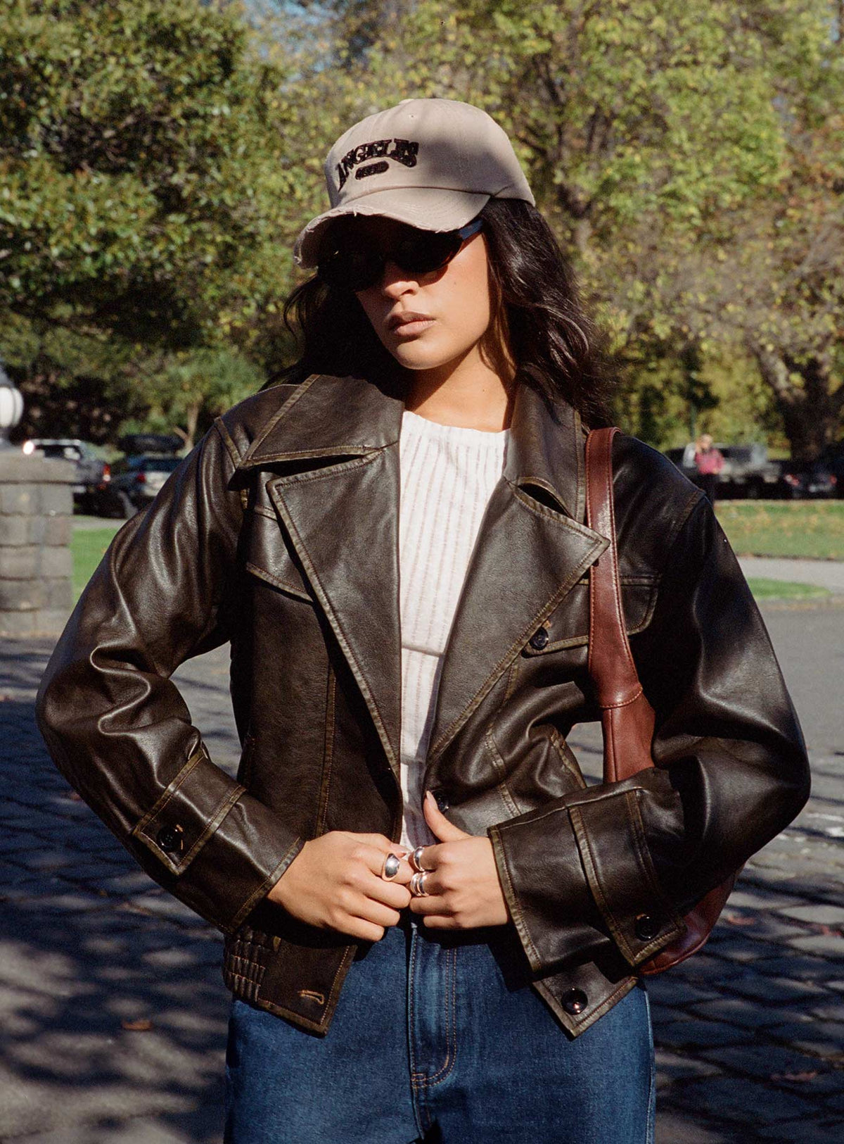 Chaqueta de piel sintética Nicolie, marrón lavado vintage