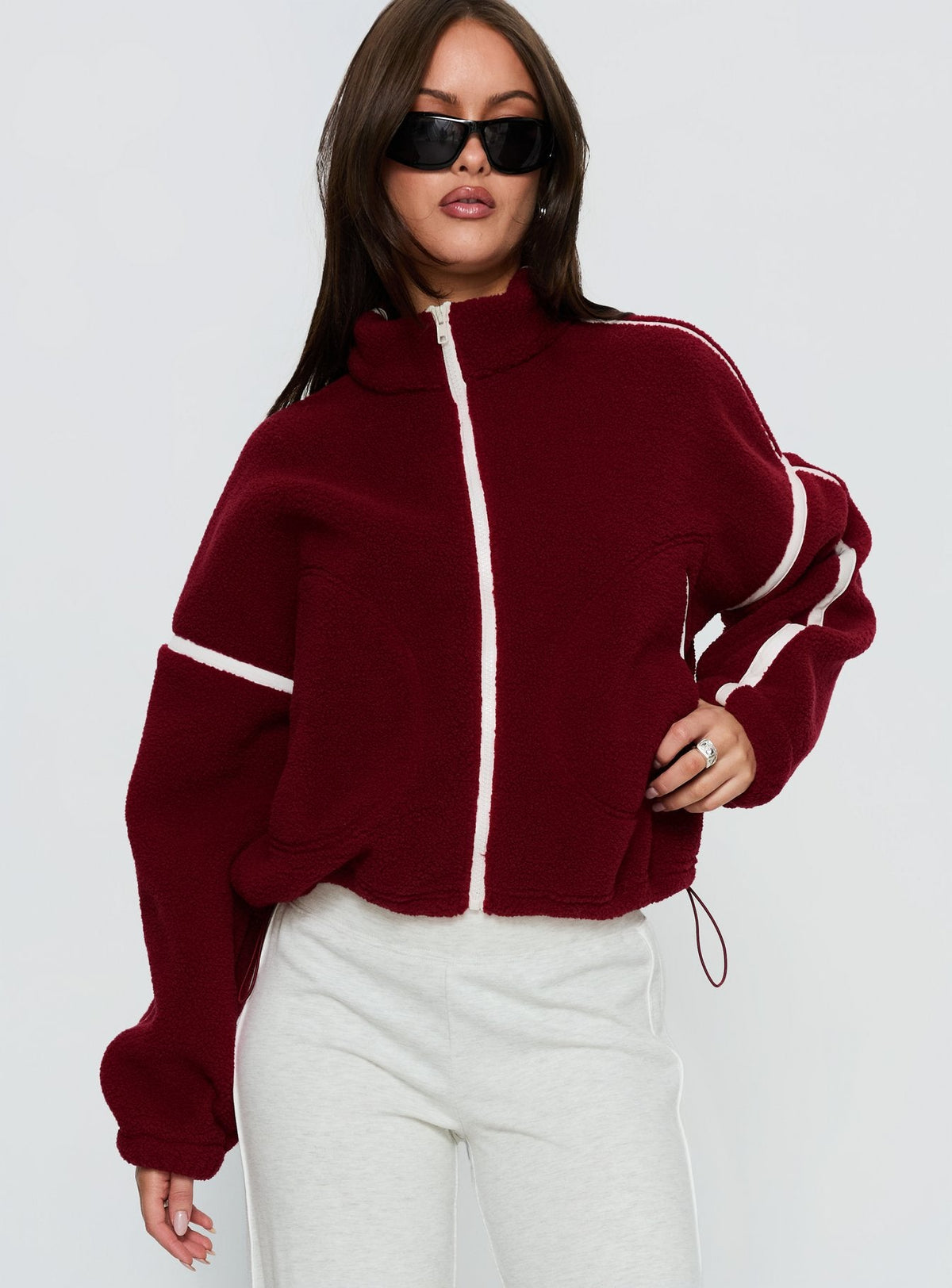 Chaqueta Sammee de forro polar con cremallera en contraste, color rojo