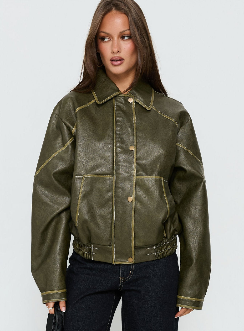 Chaqueta bomber de piel sintética Jaxton oliva