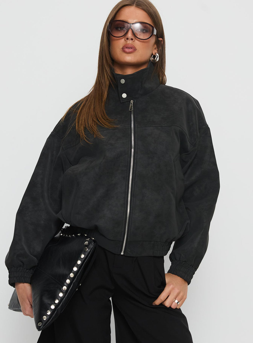 Chaqueta tipo bómber de ante sintético Ellissa, negra
