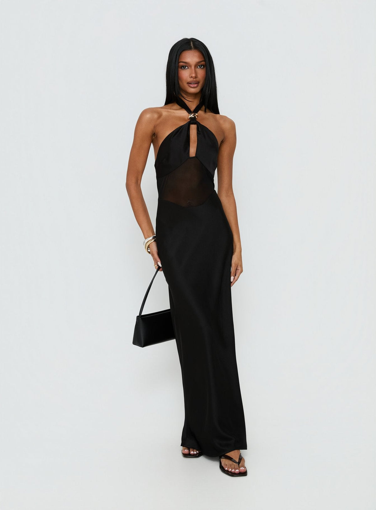 Vestido largo transparente Rosario Halter negro