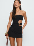 Minivestido Negro Sin Tirantes con Abertura Stargazer