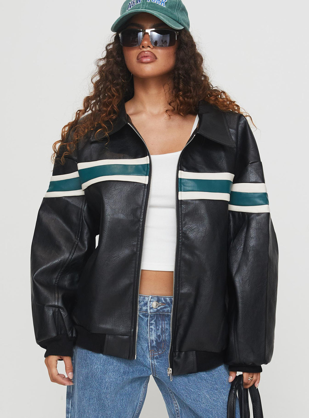 Chaqueta bomber de piel sintética Goldsmith Negro / Verde