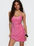 Minivestido Melamie con cuello de pico en rosa brillante