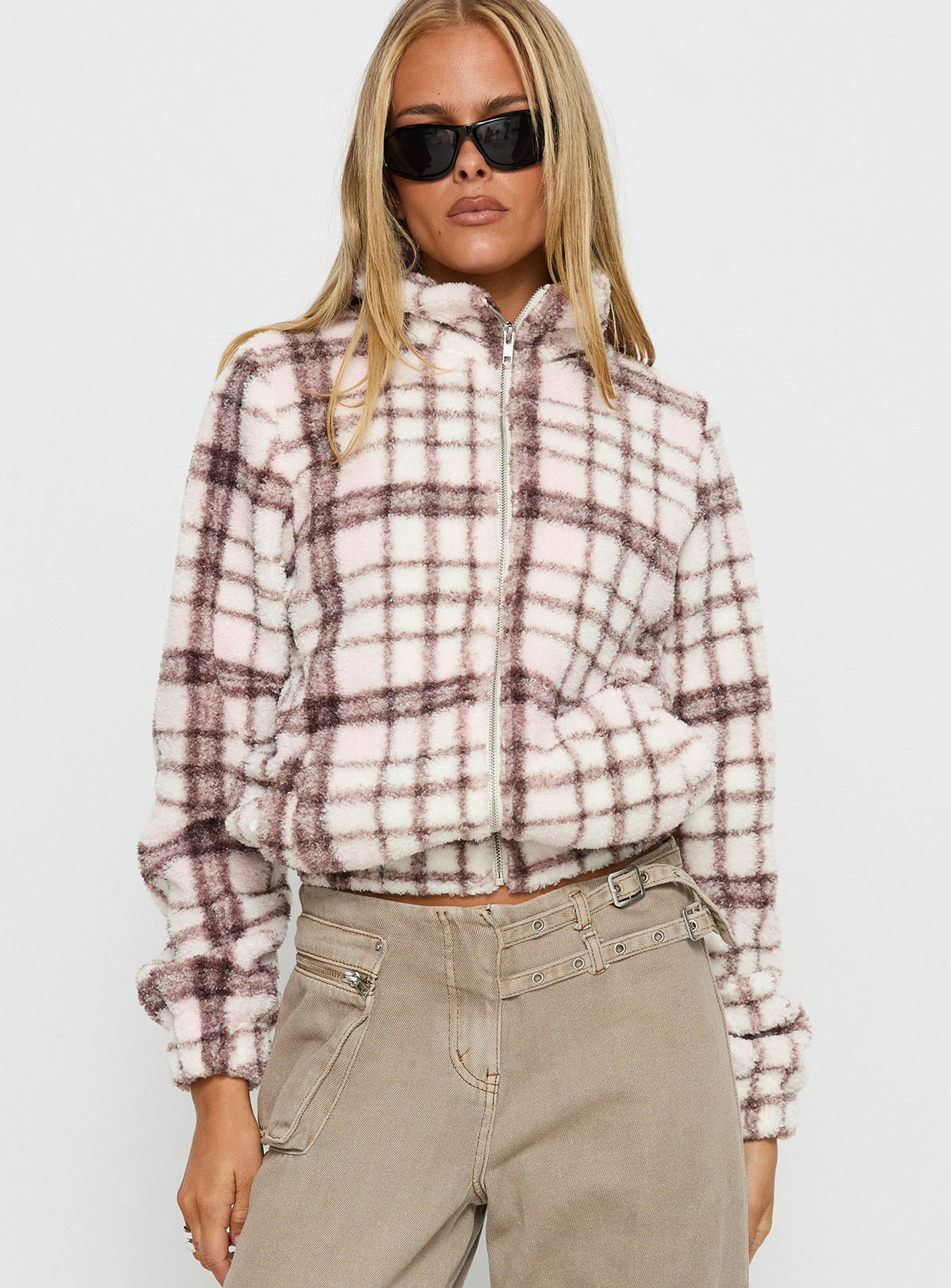 Chaqueta con cuello Vannessa a cuadros rosa