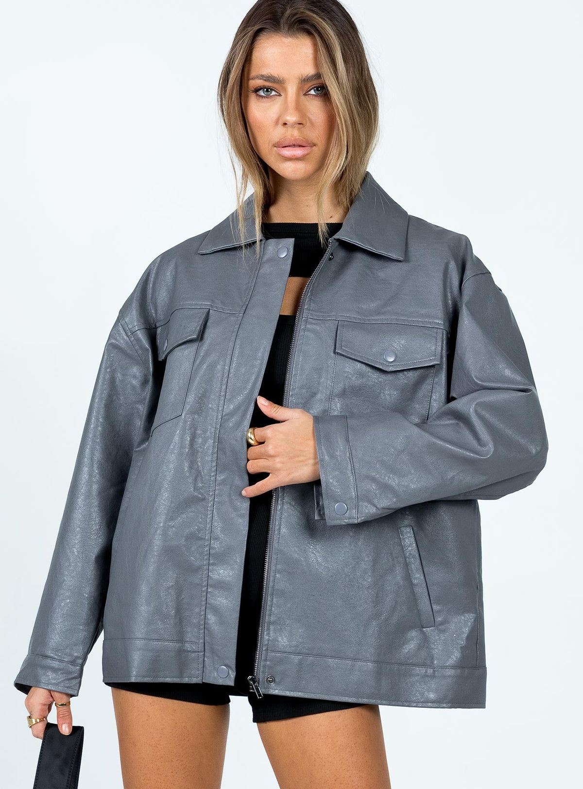 Chaqueta de piel sintética Callie gris