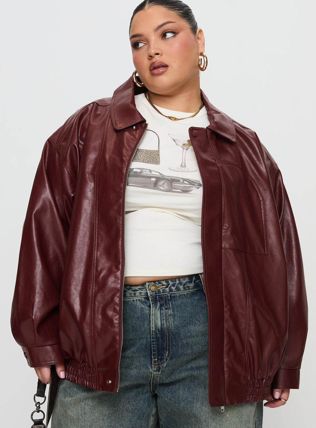 Chaqueta de piel sintética Devija color burdeos, talla grande