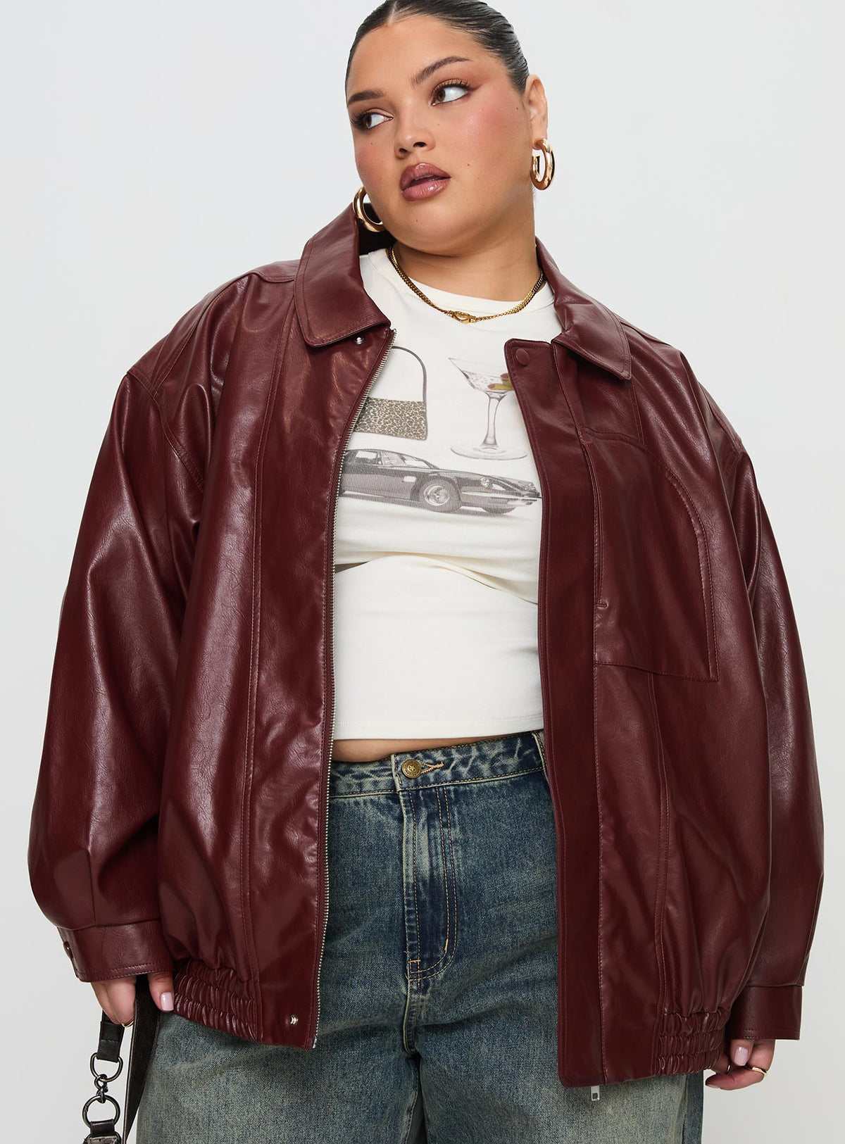 Chaqueta de piel sintética Devija color burdeos, talla grande