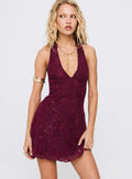 Minivestido Halter de Lentejuelas Codami Color Vino