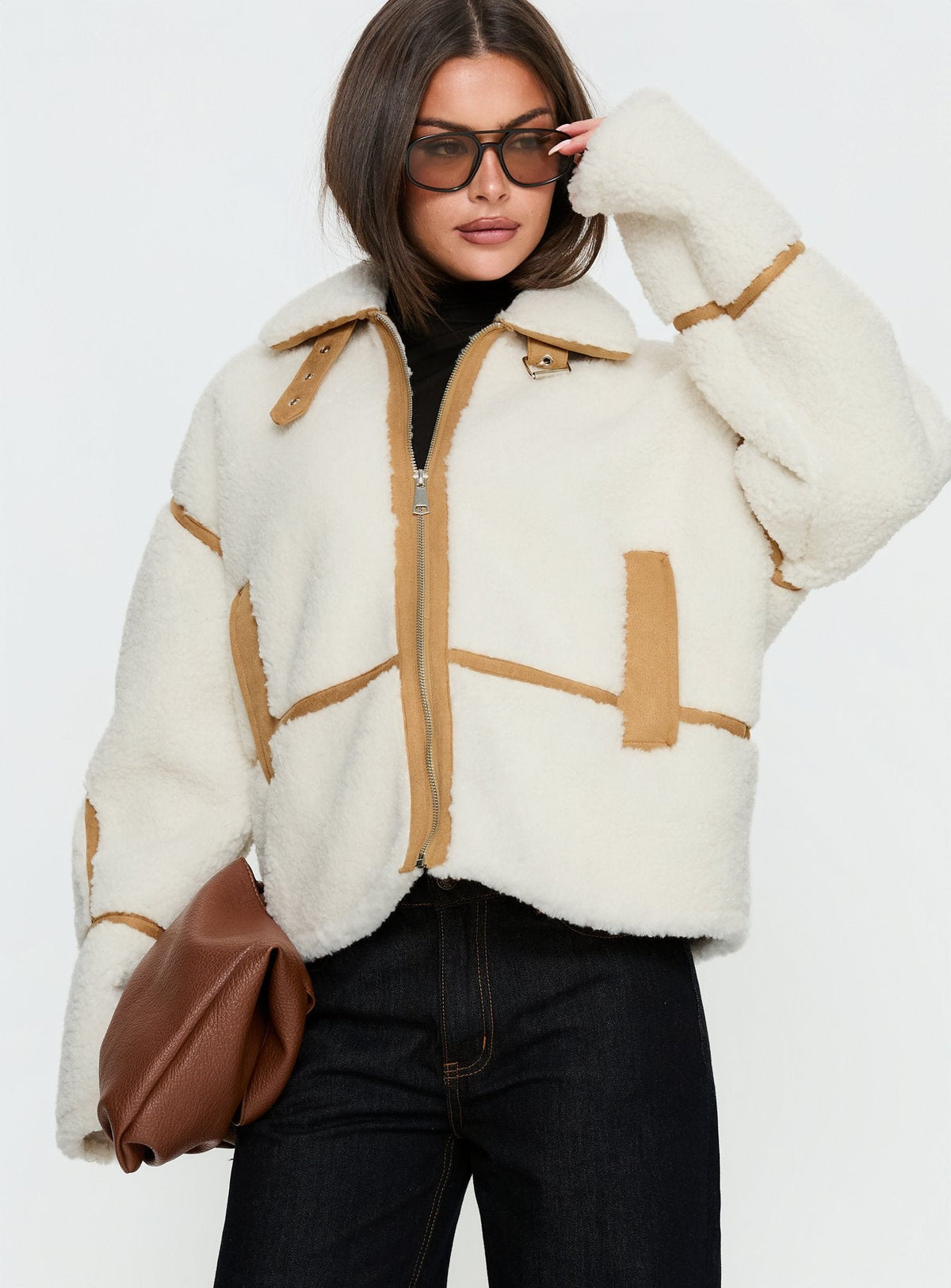 Chaqueta tipo teddy con contraste Briane color blanco